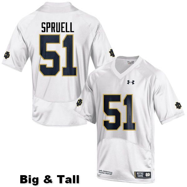 Men's NCAA Notre Dame Fighting Irish #51 Devyn Spruell Stitched College Under Armour Authentic White Big & Tall Football Jersey KY10C74AA